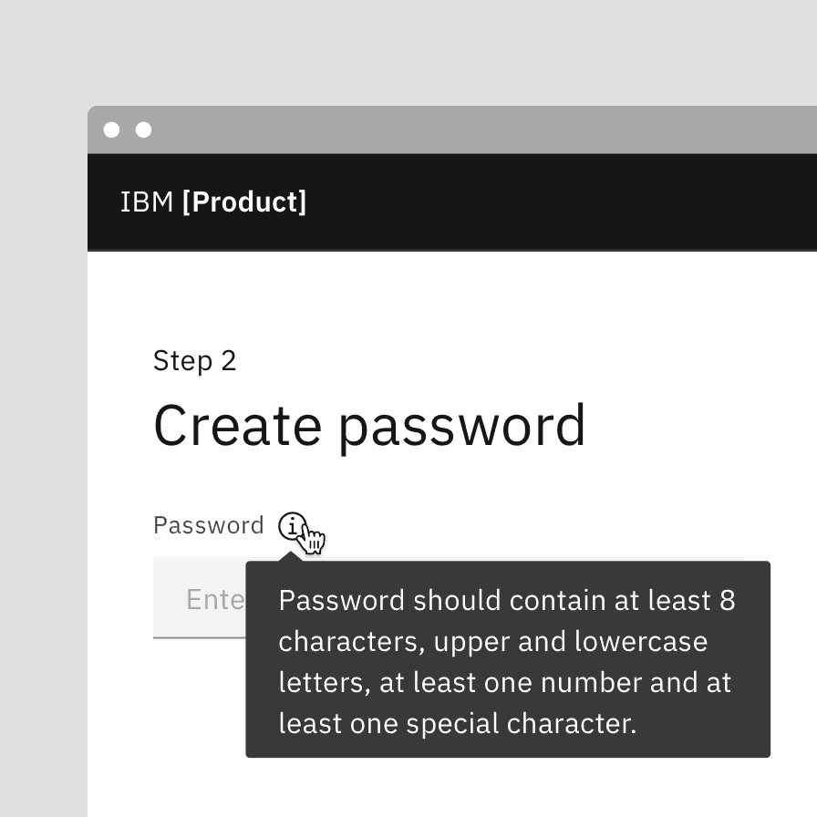 Example of using a tooltip for password requirements.